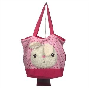 Pink Bunny Plush Polka Dot Cotton Large Tote‎ Bag